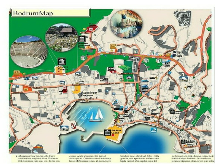 Bodrum haritası ve Bodrumdaki tarihi yerler